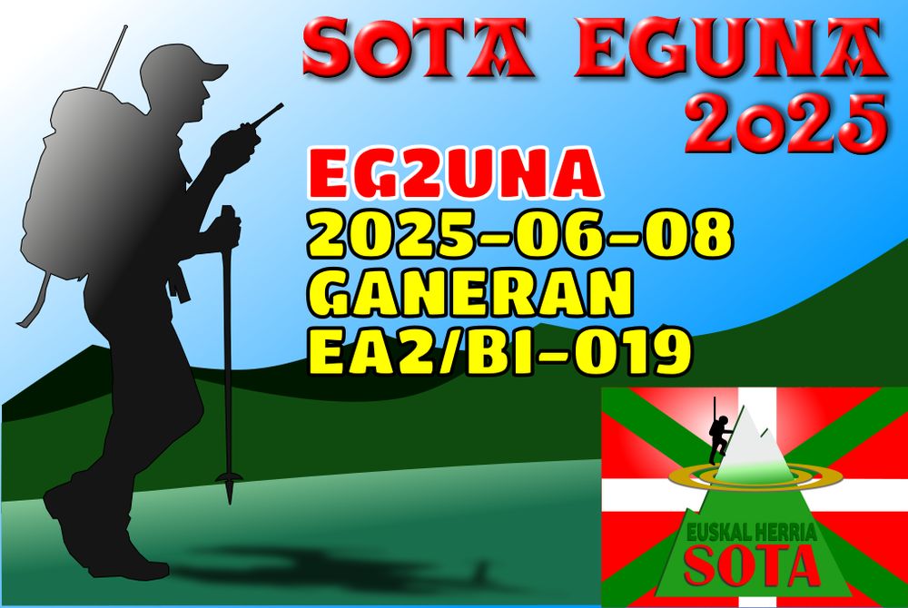 Next Sunday 2025-06-08 Basque Country #SOTA Day
Datorren igandean, ekainaren 8. Euskal Herriko #SOTA -ren Eguna
Joint activation using special callsign EG2UNA from Mt. Ganeran ref EA2/BI-019
#hamradio #amateurradio