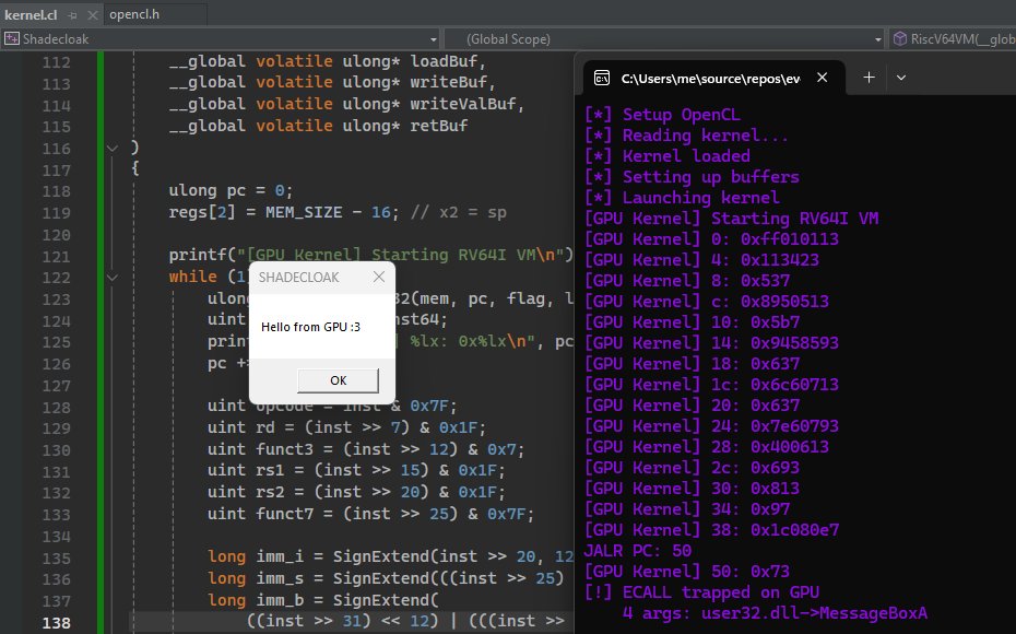 eversinc33's tweet image. Sunday project: Running a virtual machine in an OpenCL kernel/shader to execute arbitrary code on the GPU.
API calls and host memory R/W still has to trap into the CPU of course, but a fun exercise in GPU malware :3