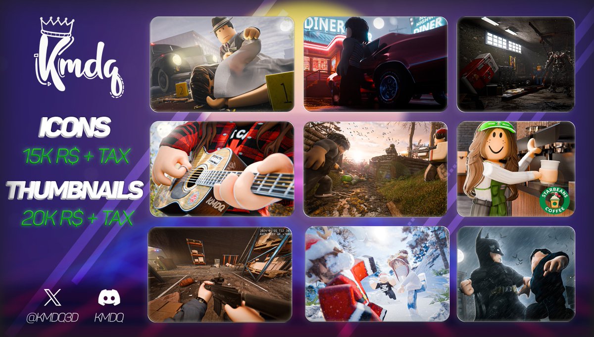 kmdq3d's tweet image. 🖼️ Commission Sheet 🖼️
Fresh commission sheet design with improved examples 🎨
HD versions can be found in the discord
🔗discord.gg/KnyBFCeJvG
#ROBLOX #ROBLOXGFX #ROBLOXCommission