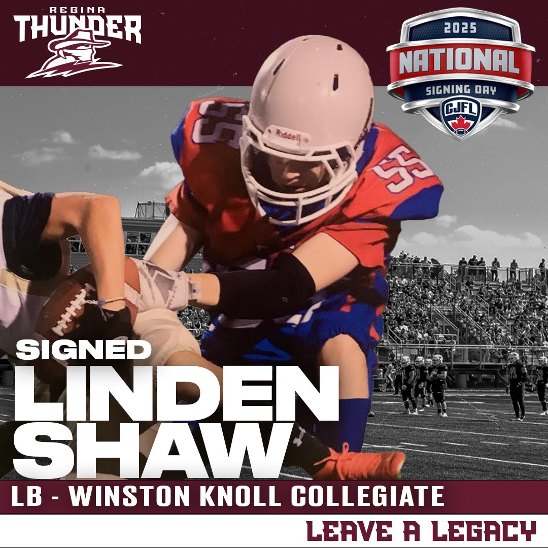 reginathunder's tweet image. SHUT 'EM DOWN!!!
Linebacker Linden Shaw has committed to the grit!
#LeaveALegacy #TogetherWeRoll
#CJFLSigningDay