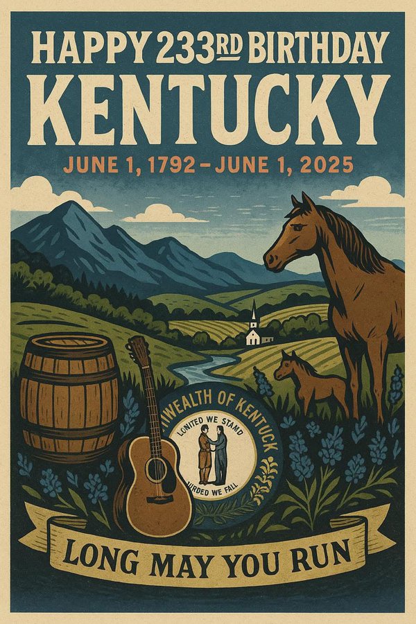ShelbyGopKy's tweet image. Happy 233th Birthday, Kentucky! 📷
Two hundred thirty three years strong—thanks to hard work, big dreams, and good people. Here’s to Kentucky’s past, present, and all the great things still ahead! 

#KY230 #bluegrassstate #KYGOP