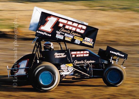 Sammy Swindell dives into Turn 3 at <a href="/WilliamsGrove/">Williams Grove Speedway</a> - 1990 - Lee Greenawalt photo