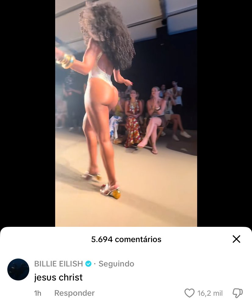 Billie Eilish comentou em um TikTok da cantora Megan Thee Stallion.

“jesus cristo”