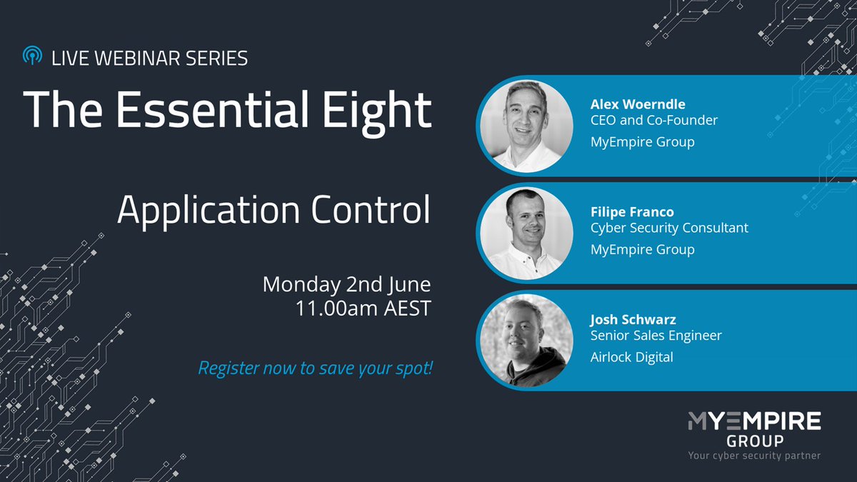 myempiregroup's tweet image. 🚨 We&apos;re going live in just 2hrs for the final #webinar in our FREE #EssentialEight series. We&apos;re breaking down #ApplicationControl to provide practical insights you can actually use.

Can’t make it? We’ll send you the recording 🎥
myempire.group/webinar-essent…

#CyberSecurity #SecOps