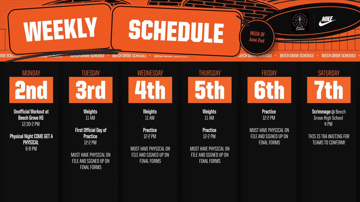 🚨🚨BG Physical night🚨🚨

Come join us tomorrow night and get your physical for the 25-26 school year. Will be located at Beech Grove High School Monday June 2nd from 6-8 PM

June Ball is officially here! All athletes must have their physicals and be added into final forms! 🖤🧡