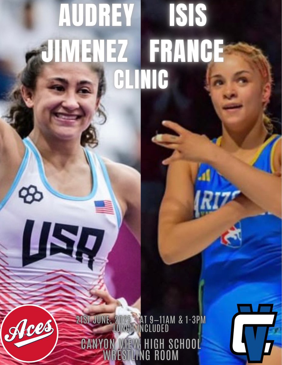 CanyonViewWrestling (@cvjagswrestling) on Twitter photo Audrey and Isis are coming to THE Canyon View High School!
Spots are limited! Please DM or email jortiz@aguafria.org to reserve a spot.
$50 per wrestler lunch included.
District Liability Waiver will be required.
#PrideoftheWestside Audrey and Isis are coming to THE Canyon View High School!
Spots are limited! Please DM or email jortiz@aguafria.org to reserve a spot.
$50 per wrestler lunch included.
District Liability Waiver will be required.
#PrideoftheWestside
