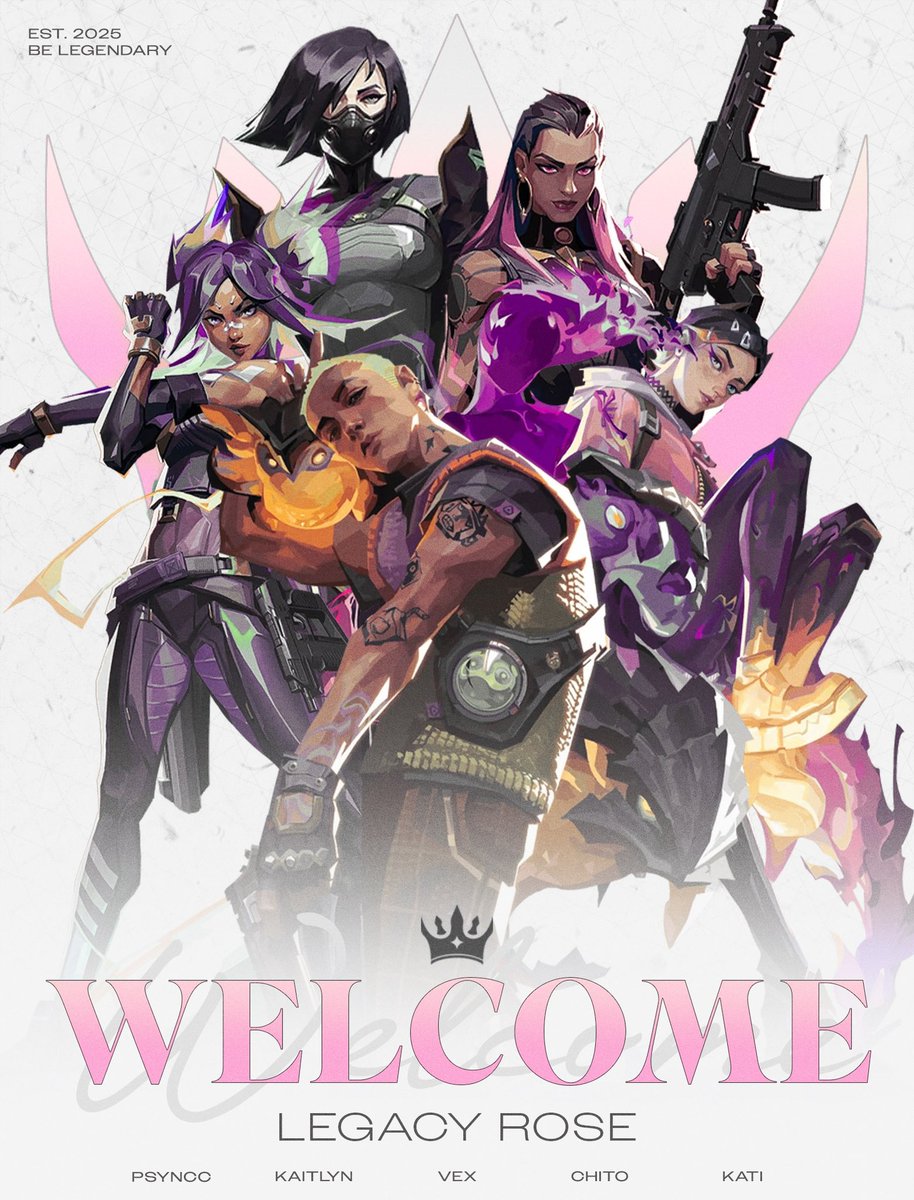 Introducing Legacy Rosé 🌹

(C) <a href="/ChickenJoe6ft/">Joe</a> 
(M) <a href="/clabiella/">Abby</a> 
(S) <a href="/ReCuteasa/">cuteasa</a> 

🌹<a href="/Psyncc_/">Psyncc | Jazzypoo虎</a> 
🌹<a href="/Vexnss/">Vex | Nessa</a> 
🌹<a href="/Itz_Katii/">Kati</a> 
🌹<a href="/chitofps/">jor</a> 
🌹<a href="/kaitlynballs/">Kaitlyn</a>
