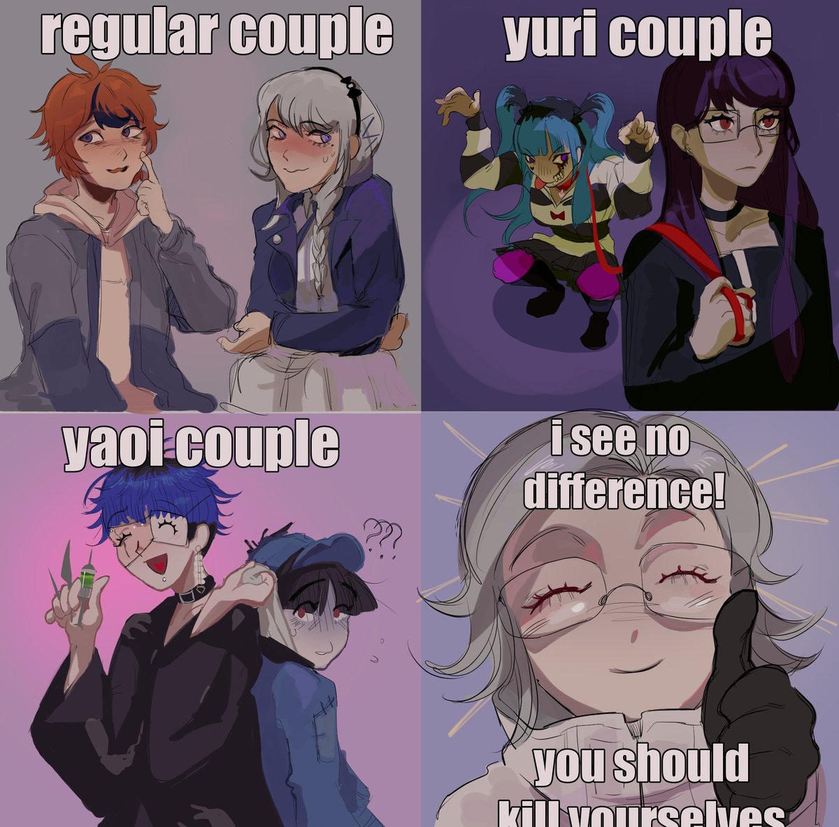 awwlittleguy's tweet photo. [hundred line spoilers]
happy pride month! the SDU doesn't discriminate <:) https://t.co/lSGtqDnI1A