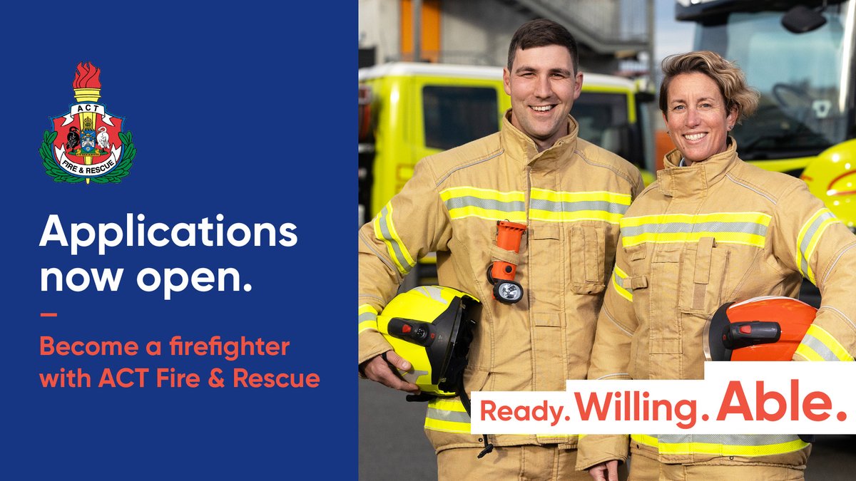 Applications are now open to join ACT Fire &amp; Rescue.

Being a firefighter is no ordinary job. The work is varied, challenging and rewarding.

Apply by 29 June 2025 - esa.act.gov.au/ReadyWillingAb…