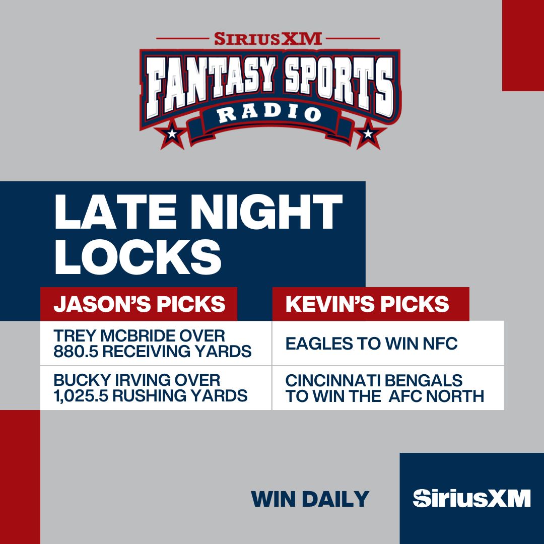 Fantasy Sports Radio (@siriusxmfantasy) on Twitter photo The <a href="/WinDailySports/">Win Daily Sports</a> show is live and it's time for the Late Night Locks!
<a href="/jasonmezrahi/">J</a> and <a href="/ffootballgeek/">Kevin Alan (The Geek)</a> have you covered with NFL season-long bets and futures for the 2025 season!ππ₯ The <a href="/WinDailySports/">Win Daily Sports</a> show is live and it's time for the Late Night Locks!
<a href="/jasonmezrahi/">J</a> and <a href="/ffootballgeek/">Kevin Alan (The Geek)</a> have you covered with NFL season-long bets and futures for the 2025 season!ππ₯