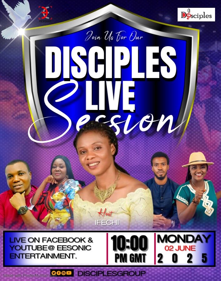Join us tonight for an awesome time of worship! 💯

Live session holds on Facebook ⁦on Eesonic Music Page. 

#thedisciples #disciplesgroup #music #worship