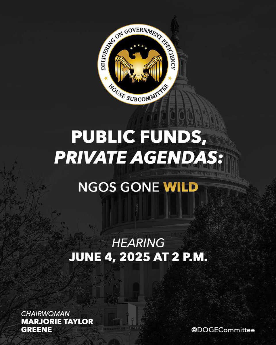DOGE Subcommittee (@dogecommittee) on Twitter photo During the Biden Administration, Democrats quietly funneled billions to radical NGOs pushing illegal migration, climate extremism, and far-left activism.
<a href="/DOGECommittee/">DOGE Subcommittee</a> is going to expose the NGO scam and continue bringing long-overdue transparency and accountability to those During the Biden Administration, Democrats quietly funneled billions to radical NGOs pushing illegal migration, climate extremism, and far-left activism.
<a href="/DOGECommittee/">DOGE Subcommittee</a> is going to expose the NGO scam and continue bringing long-overdue transparency and accountability to those