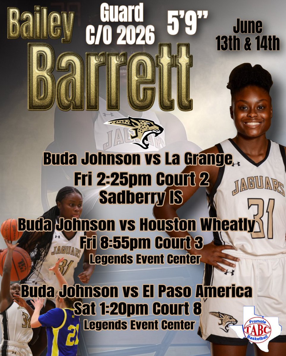 BaileyB_09's tweet image. Looking forward to participating in my first TABC tournament June 13th & 14th with my High School team @LJagsbball ! ! ! 🏀🐆🖤
