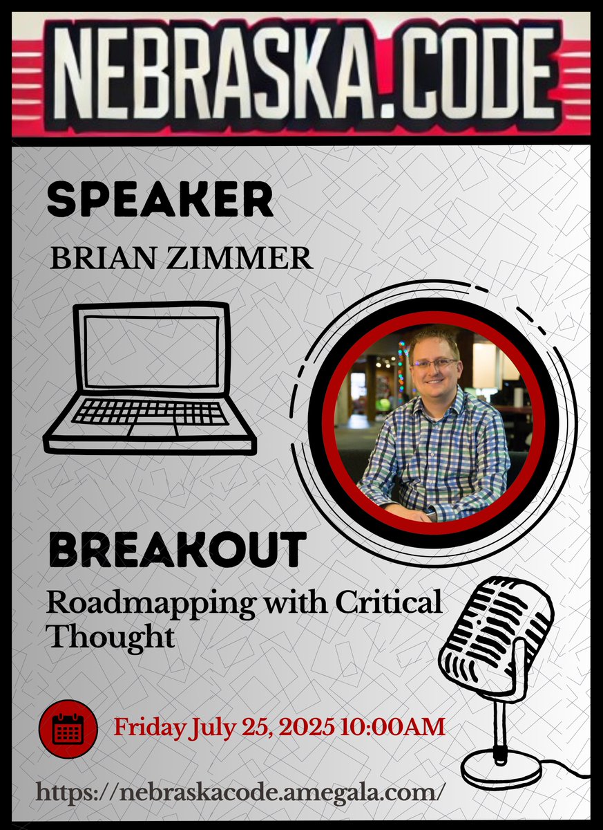 ConferenceNE's tweet image. Brian Zimmer is &apos;Roadmapping with Critical Thought&apos; July 25th at Nebraska.Code().

nebraskacode.amegala.com

#Roadmapping #TechConf #SoftwareCraftsmanship #Nebraska #IT @DontPanicLabs @ApexTech_LLC @gWorksTech @Nortrak_Ltd @ParseDev @pd_software @SDS2_Software @LICORbio @Vosaic