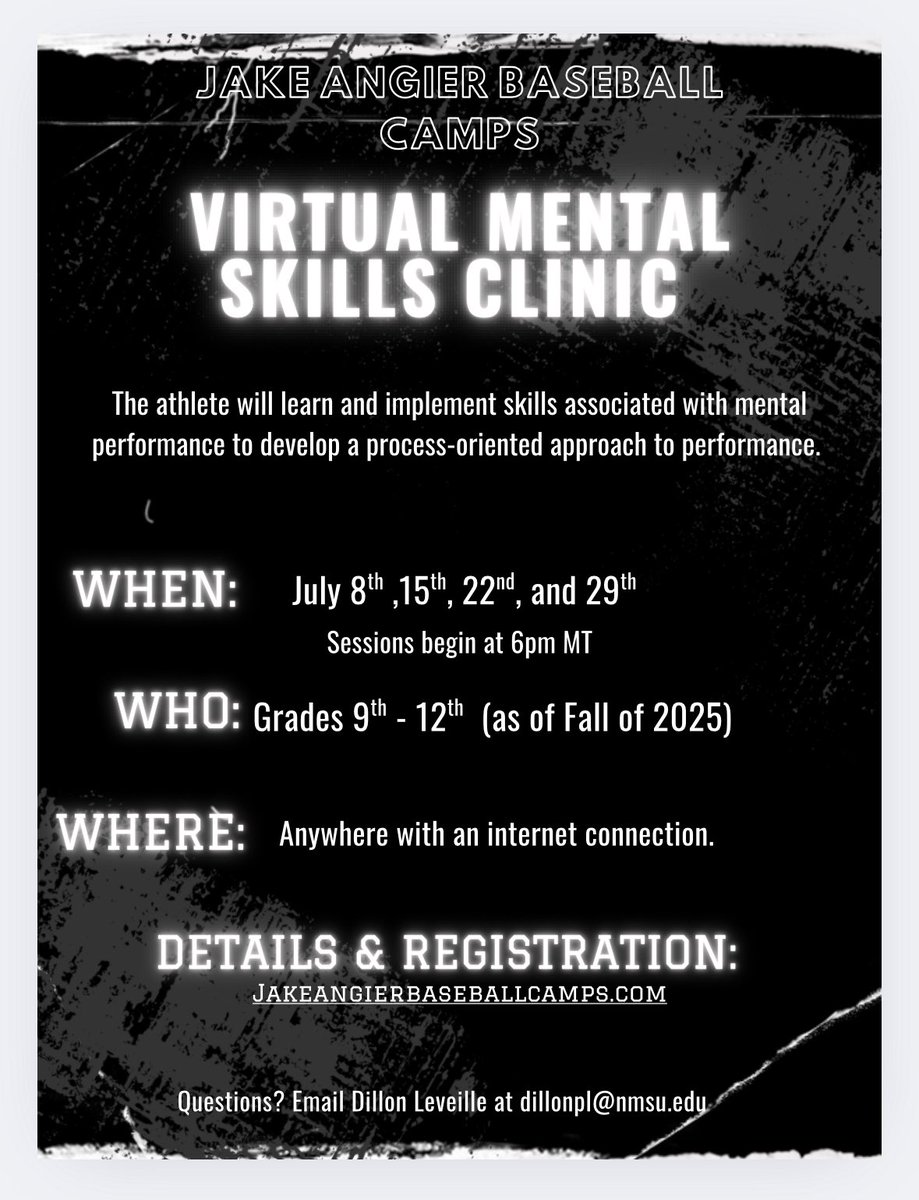 Dillon Leveille (@dillon_leveille) on Twitter photo ๐จHigh school athletes!๐จ
New clinic we are rolling out this summer! Good opportunity to learn about something different thatโs geared towards your development! ๐ง ๐
Open to athletes that play all sports.
Email me with questions: dillonpl@nmsu.edu ๐จHigh school athletes!๐จ
New clinic we are rolling out this summer! Good opportunity to learn about something different thatโs geared towards your development! ๐ง ๐
Open to athletes that play all sports.
Email me with questions: dillonpl@nmsu.edu