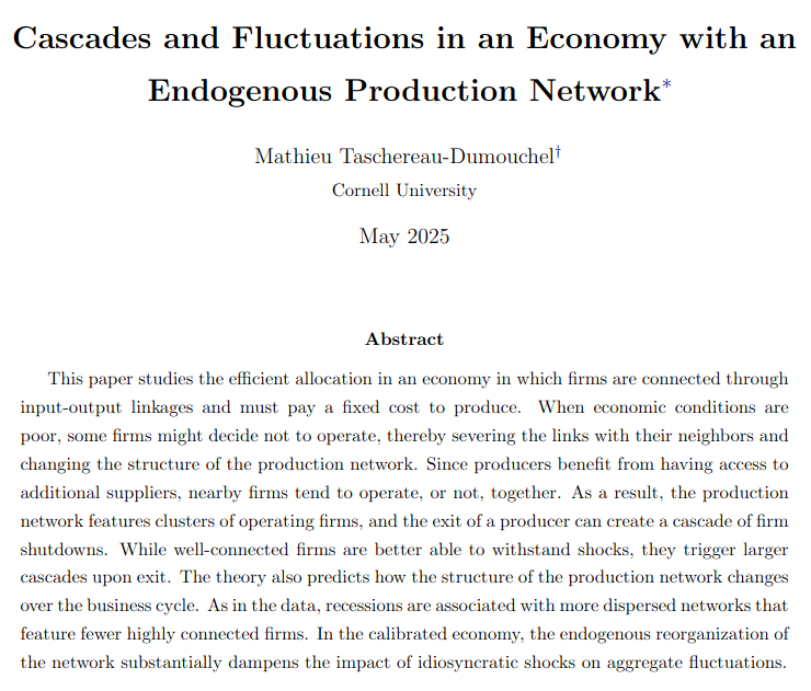 RevEconStudies's tweet photo. "Firm exits can trigger cascades of shutdown. New work studies how these cascades propagate and their impact on aggregate fluctuations."

Recently accepted to #REStud, from Mathieu Taschereau-Dumouchel @mathtd:

https://t.co/JGcGdIfOEH

#EconTwitter https://t.co/8iHFlT5c32