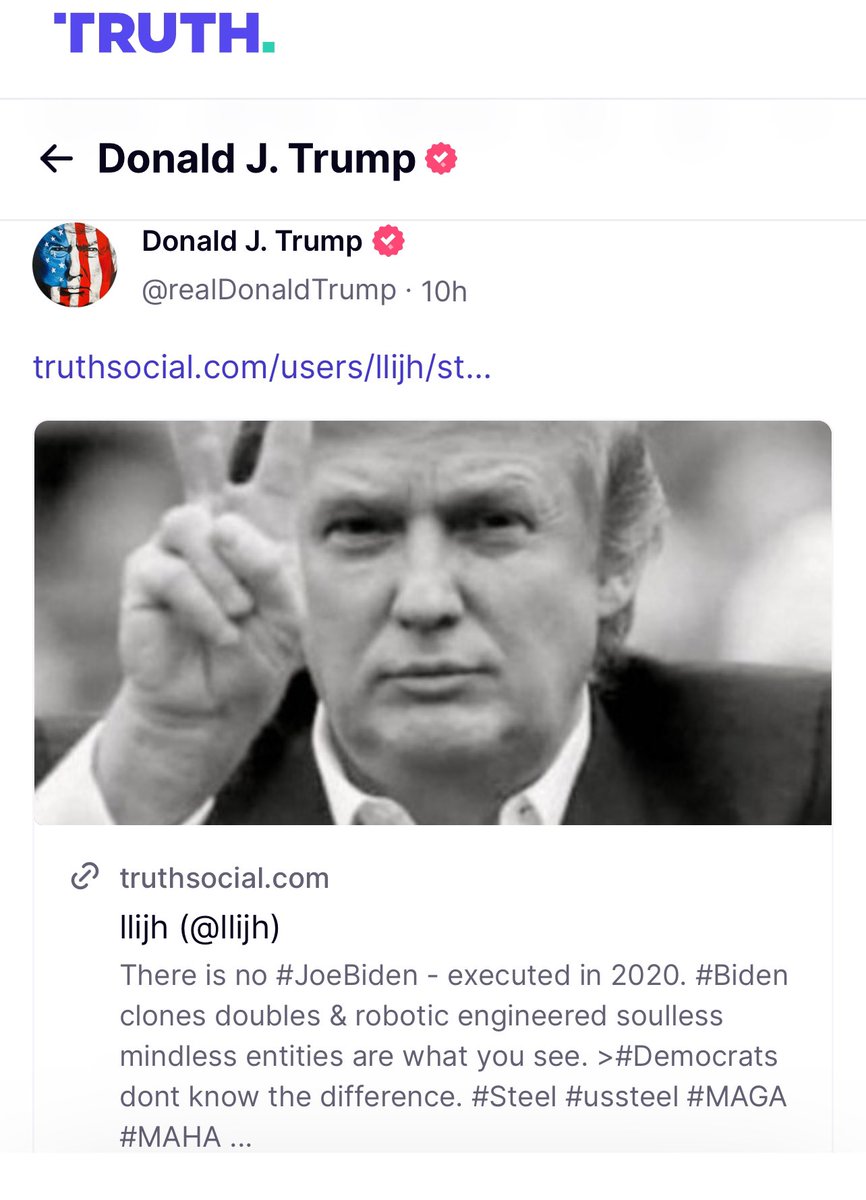 Is Trump trying to say that Biden was executed in 2020 and replaced by a clone / robot? 

Lol wut?