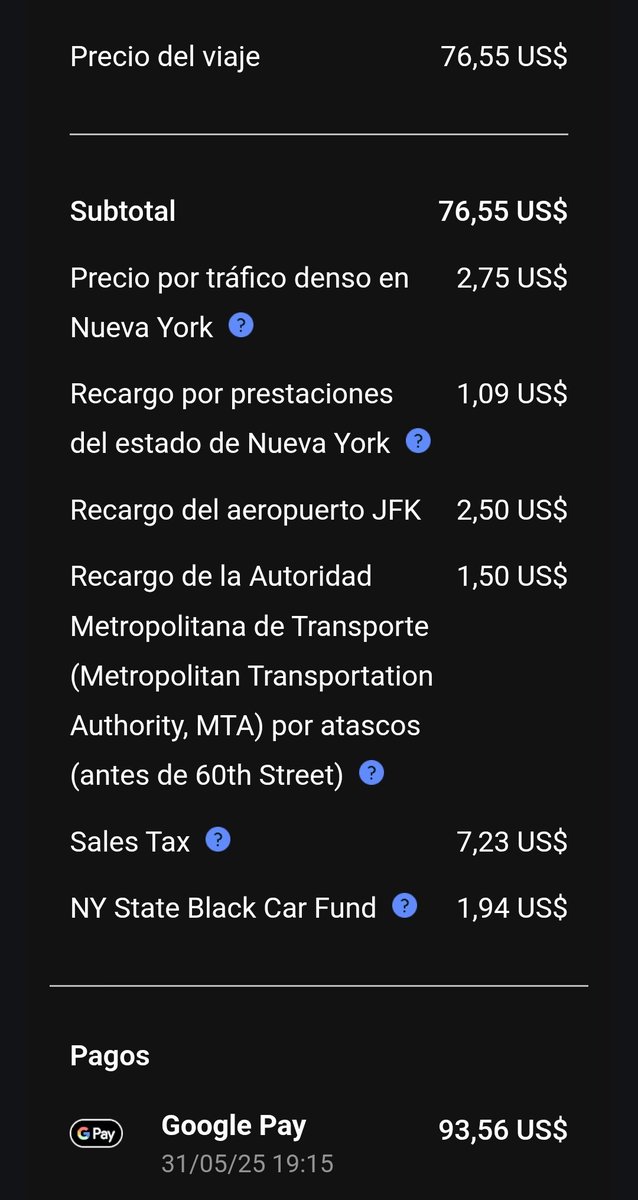 impuestito_org's tweet photo. "Recargo por atascos" 🚕

Me tomé un Uber desde Manhattan al aeropuerto JFK, los impuestos/recargos/regulaciones: me detonaron https://t.co/OV56x8THYK