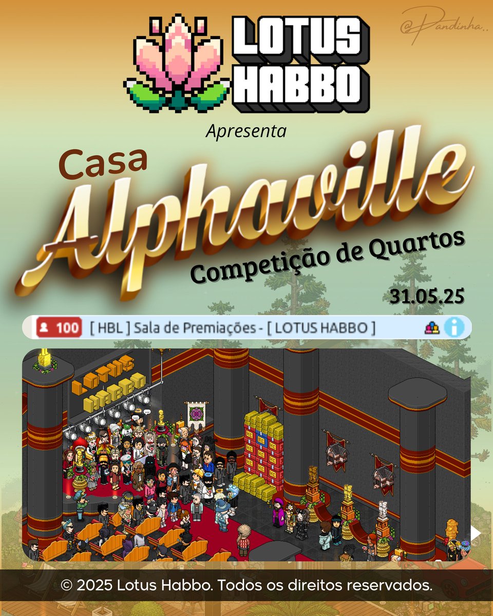 Muito obrigado a todos que participaram e prestigiaram mais um evento da Lotus Habbo!

Batemos a marca de 100 pessoas reunidas, mesmo com todo o lag do Habbo, a comunidade se manteve firme, fiel e vibrante até o final!

Foi incrível contar com tanta energia, criatividade e