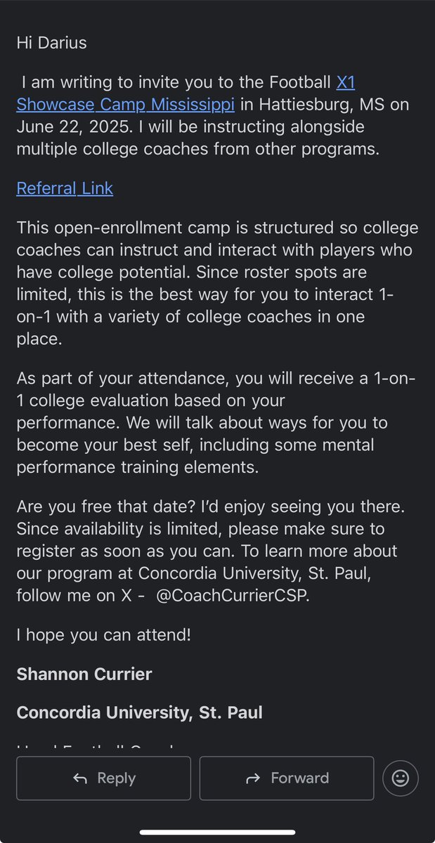 Darius Walker (@darius_wjr) on Twitter photo I appreciate <a href="/CoachCurrierCSP/">Coach-ShannonCurrier</a> for inviting me to the football X1 Showcase camp in Hattiesburg, MS !
<a href="/CSPBearsFB/">CSP Golden Bears Football</a> I appreciate <a href="/CoachCurrierCSP/">Coach-ShannonCurrier</a> for inviting me to the football X1 Showcase camp in Hattiesburg, MS !
<a href="/CSPBearsFB/">CSP Golden Bears Football</a>