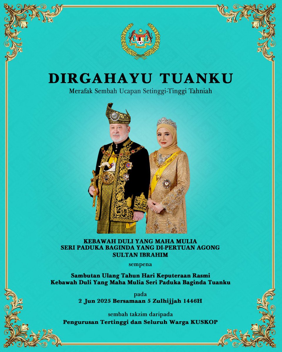 Kem. Pembangunan Usahawan dan Koperasi (KUSKOP) (@kuskopmalaysia) on Twitter photo πππππππππ ππππππ
ππ¦ππ’ππ’π ππ¦ππ£ππ© πππ’ππ’π ππ¦π‘πͺππ¨ππͺ-πππ―ππ¨π ππ’βπ―ππ’β
Kebawah Duli Yang Maha Mulia Seri Paduka Baginda YDPA, Sultan Ibrahim sempena Sambutan Ulang Tahun Hari Keputeraan Rasmi KDYMM Seri Paduka Baginda Tuanku πππππππππ ππππππ
ππ¦ππ’ππ’π ππ¦ππ£ππ© πππ’ππ’π ππ¦π‘πͺππ¨ππͺ-πππ―ππ¨π ππ’βπ―ππ’β
Kebawah Duli Yang Maha Mulia Seri Paduka Baginda YDPA, Sultan Ibrahim sempena Sambutan Ulang Tahun Hari Keputeraan Rasmi KDYMM Seri Paduka Baginda Tuanku