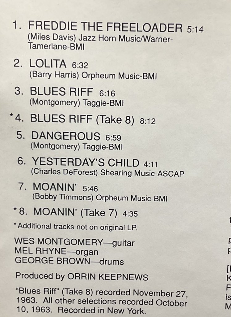 おはよう御座います、今日は、朝から僕にとって癒しの　#WesMontgomery   と　Organの #MelvinRhyne    の『 Portrait of Wes 』　かつてCannonball Adderley と演奏した「Lolita」「Moanin’」オリジナルと違ったアレンジで聴けます。BluesもこのTrioならでは😊　#かっこいいハモンドオルガン