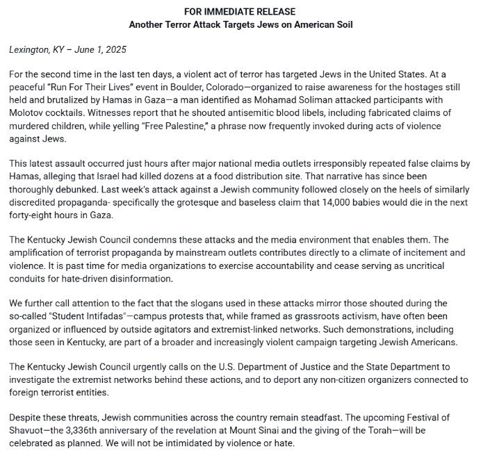 KyJewishCouncil's tweet image. For the 2nd time in 10 days, an terrorist inspired by the Islamist movement to destroy Israel has tried to murder American Jews.

Mohamad Soliman attacked a vigil for Hostages held by Hamas &amp;amp; threw Molotov Cocktails into the crowds.

American Jews are under attack, but unafraid.