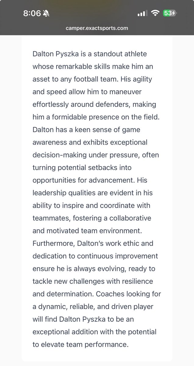 Thank you <a href="/CoachKBarr/">Coach Barr</a> for this post-camp evaluation.