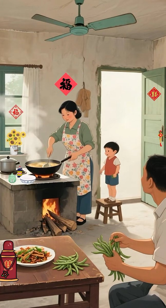 爸摘的青菜还沾着晨露，妈妈炒的菜肴正冒着香气，我悄悄收藏着这份充满爱的画面