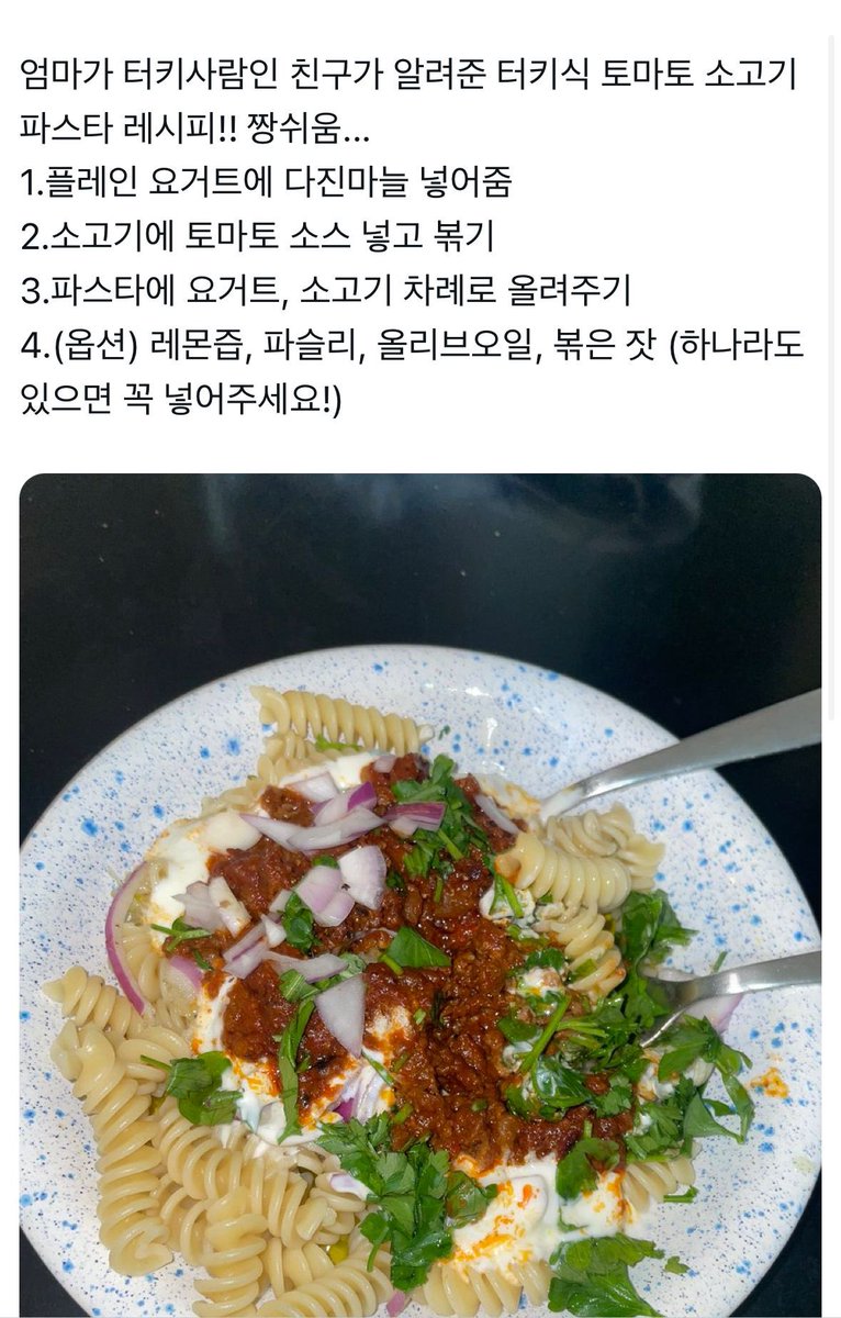 터키식 토마토 소고기 파스타 레시피