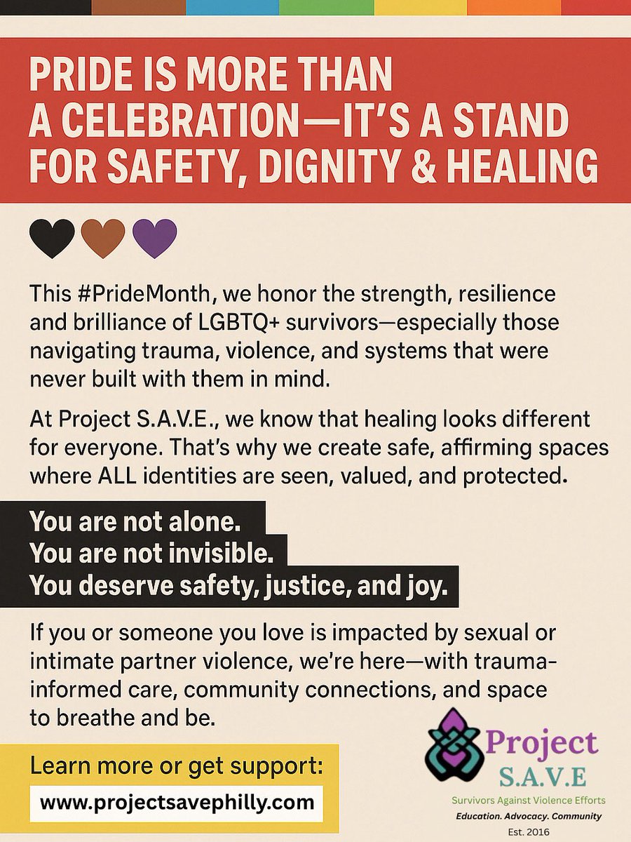 psavephilly's tweet photo. LGBTQ+ individuals deserve more than visibility, they deserve care that honors their whole selves. This Pride, we’re standing strong with support, safety, and space to heal. https://t.co/5JLiZpWkBl