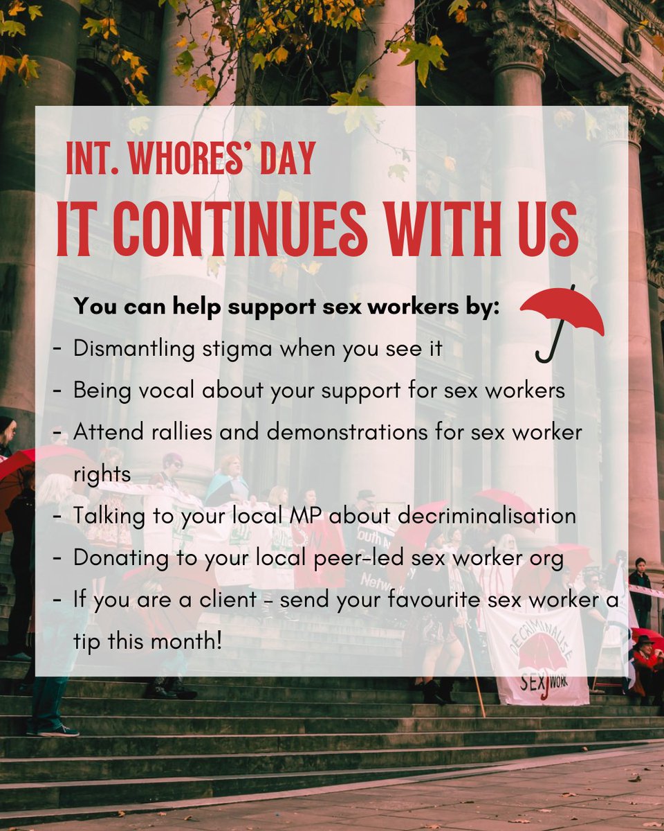 2/2
On International Wh0r3s’ Day each year, we remember and honour those who came before us. The SW rights movement has continued to grow in strength and in reach, and in the age of the internet we are now more connected and stronger than ever.