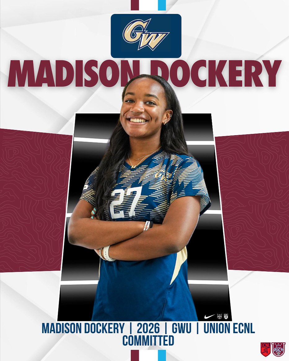 Union ECNL Girls Recruiting (@unionecnl) on Twitter photo Congrats to Madison Dockery on her commitment to George Washington to continue her athletic and academic career. We are very proud of you Madison!
<a href="/ECNL07/">Union 07 ECNL (McLean)</a> <a href="/MadisonDoc2026/">Madison Dockery</a>
🔜 @gwwomenssoccer
#unionecnl <a href="/ffxvaunion/">Fairfax VA Union ECNL</a> <a href="/ImYouthSoccer/">ECNL/GA/Recruiting/College Soccer</a> @ecnlgirls #ECNL Congrats to Madison Dockery on her commitment to George Washington to continue her athletic and academic career. We are very proud of you Madison!
<a href="/ECNL07/">Union 07 ECNL (McLean)</a> <a href="/MadisonDoc2026/">Madison Dockery</a>
🔜 @gwwomenssoccer
#unionecnl <a href="/ffxvaunion/">Fairfax VA Union ECNL</a> <a href="/ImYouthSoccer/">ECNL/GA/Recruiting/College Soccer</a> @ecnlgirls #ECNL