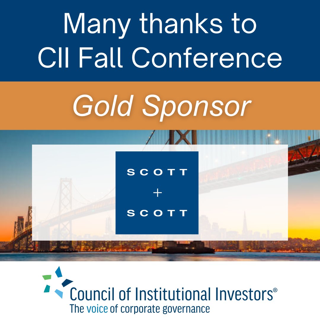 Council of Institutional Investors (@councilinstinv) on Twitter photo Many thanks to Gold sponsor <a href="/scottscottlaw/">Scott+Scott</a>!
CII is excited to be hosting its Fall Conference for 2025 in the city by the bay. Registration will open in mid-June!
cii.org/ev_calendar_da… Many thanks to Gold sponsor <a href="/scottscottlaw/">Scott+Scott</a>!
CII is excited to be hosting its Fall Conference for 2025 in the city by the bay. Registration will open in mid-June!
cii.org/ev_calendar_da…