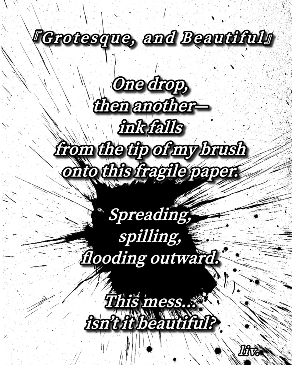 poetrybyliv's tweet image. Ink spilled.
Chaos framed.
And I smiled—

because grotesque…
is another form of beautiful.

—liv.

#visualpoetry #poetrythread #spokenword #livworld