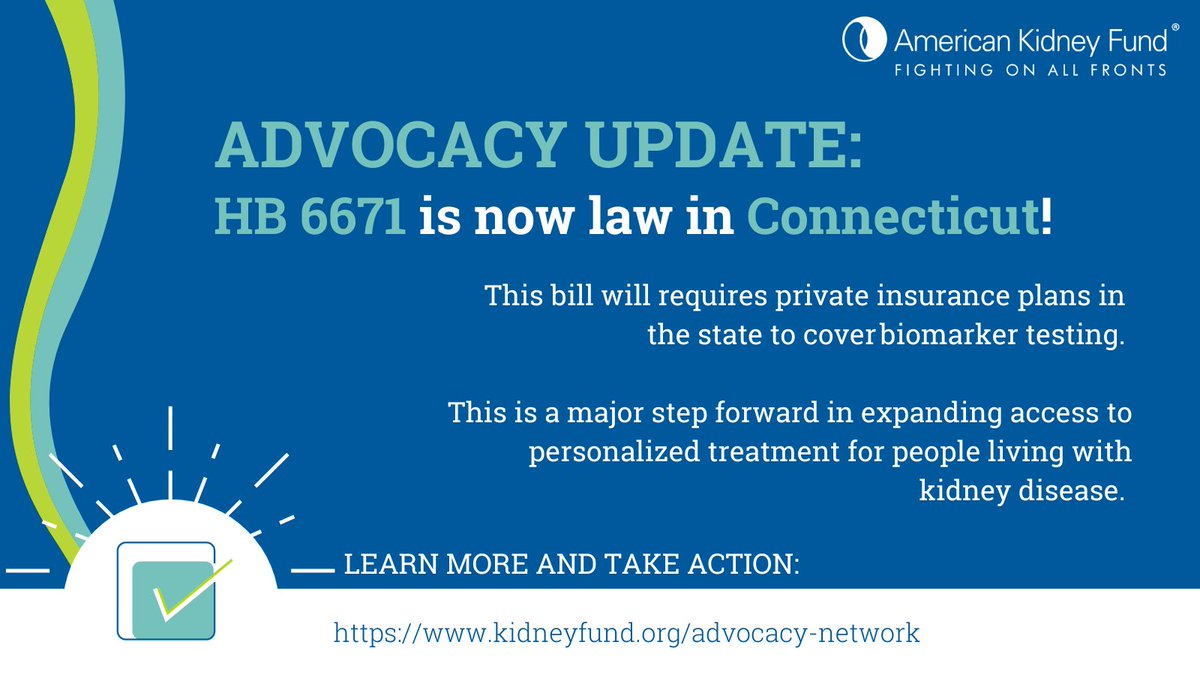 🎉 Big win for #KidneyHealth in CT! HB 6771 is now law—requiring private insurers to cover biomarker testing! Huge thanks to sponsors Reps. Garibay &amp; Bolinski and Sens. Hochadel &amp; <a href="/SenatorHwang/">Senator Tony Hwang</a> for leading the charge. #KidneyAction
