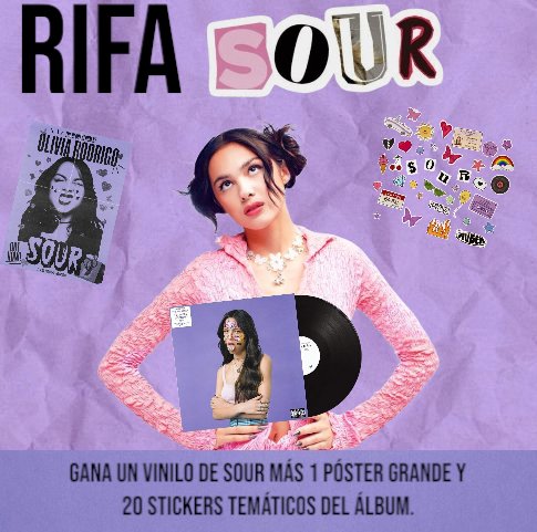 OliviaRChilean's tweet photo. Rıfa SƠƯR 

¡Atención Livies!

Traemos esta gran rifa, donde podrás ganar los siguientes premios:

-- 1 Vinyl SOUR

-- Poster Grande de SOUR

-- 20 Stickers Temáticos del Álbum

¿Que valor tienen los números?

-- 1.000 CLP (Cada Número).

#OliviaRodrigo #Chile https://t.co/1zUCEI8ab5