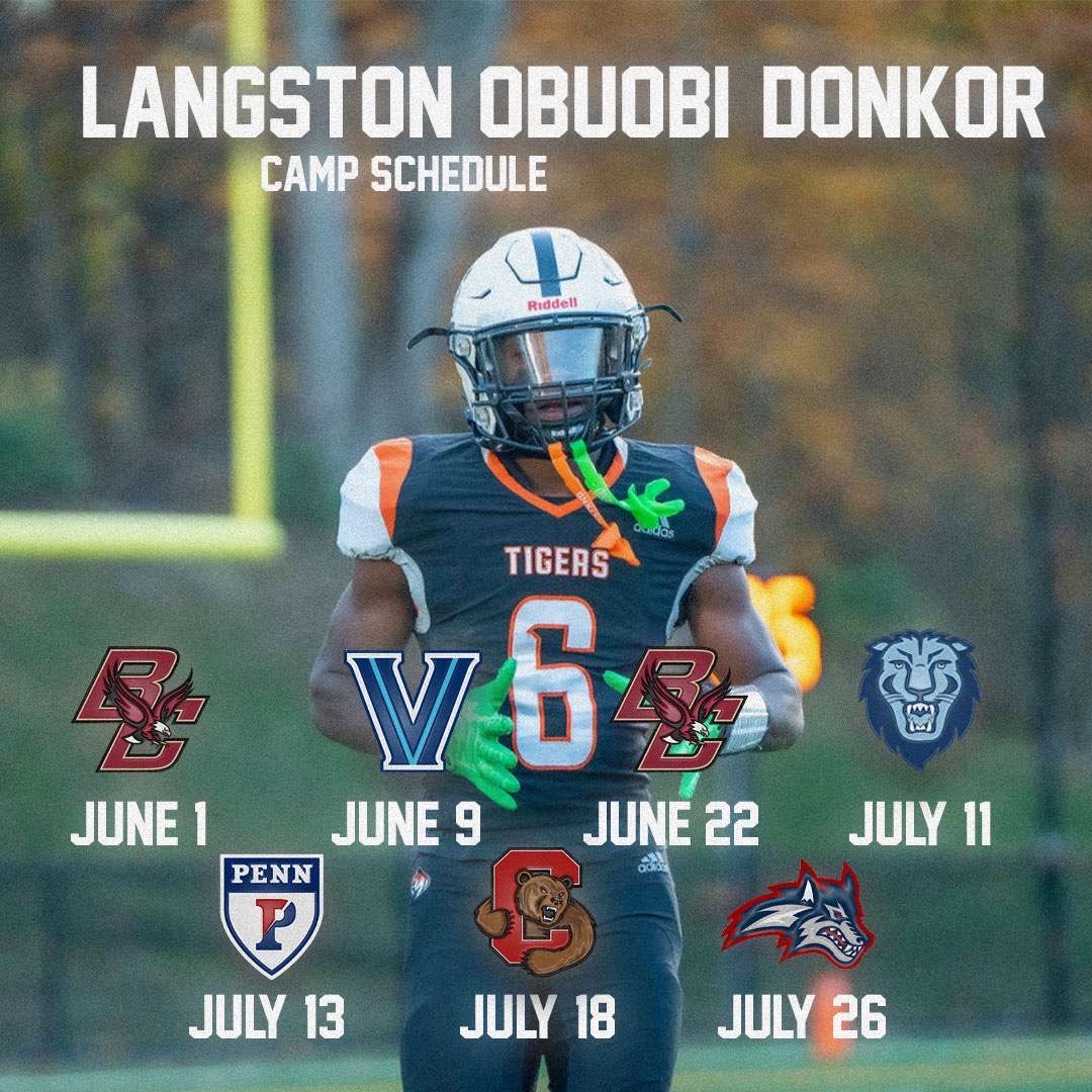 Langston Obuobi-Donkor (@langston2027) on Twitter photo Camp Schedule for this summer. Excited to get out and work!
<a href="/Football_GCDS/">GCDS Varsity Football</a> <a href="/CoachMurphGCDS/">CoachMurphGCDS</a> <a href="/CoachMorgsGCDS/">Coach Morganti</a> <a href="/CoachKendall20/">Coach Hochman GCDS</a> <a href="/CoachAdamLovan/">Adam Lovan</a> <a href="/CoachStoNGo/">Justin Stovall</a> <a href="/CoachLang22/">Matthew Colangelo</a> <a href="/NE6FB_Recruits/">NE-Recruits</a> <a href="/PRZNewEngland/">Prep Redzone New England</a> <a href="/ScoutingNE/">Coach Silva</a> Camp Schedule for this summer. Excited to get out and work!
<a href="/Football_GCDS/">GCDS Varsity Football</a> <a href="/CoachMurphGCDS/">CoachMurphGCDS</a> <a href="/CoachMorgsGCDS/">Coach Morganti</a> <a href="/CoachKendall20/">Coach Hochman GCDS</a> <a href="/CoachAdamLovan/">Adam Lovan</a> <a href="/CoachStoNGo/">Justin Stovall</a> <a href="/CoachLang22/">Matthew Colangelo</a> <a href="/NE6FB_Recruits/">NE-Recruits</a> <a href="/PRZNewEngland/">Prep Redzone New England</a> <a href="/ScoutingNE/">Coach Silva</a>