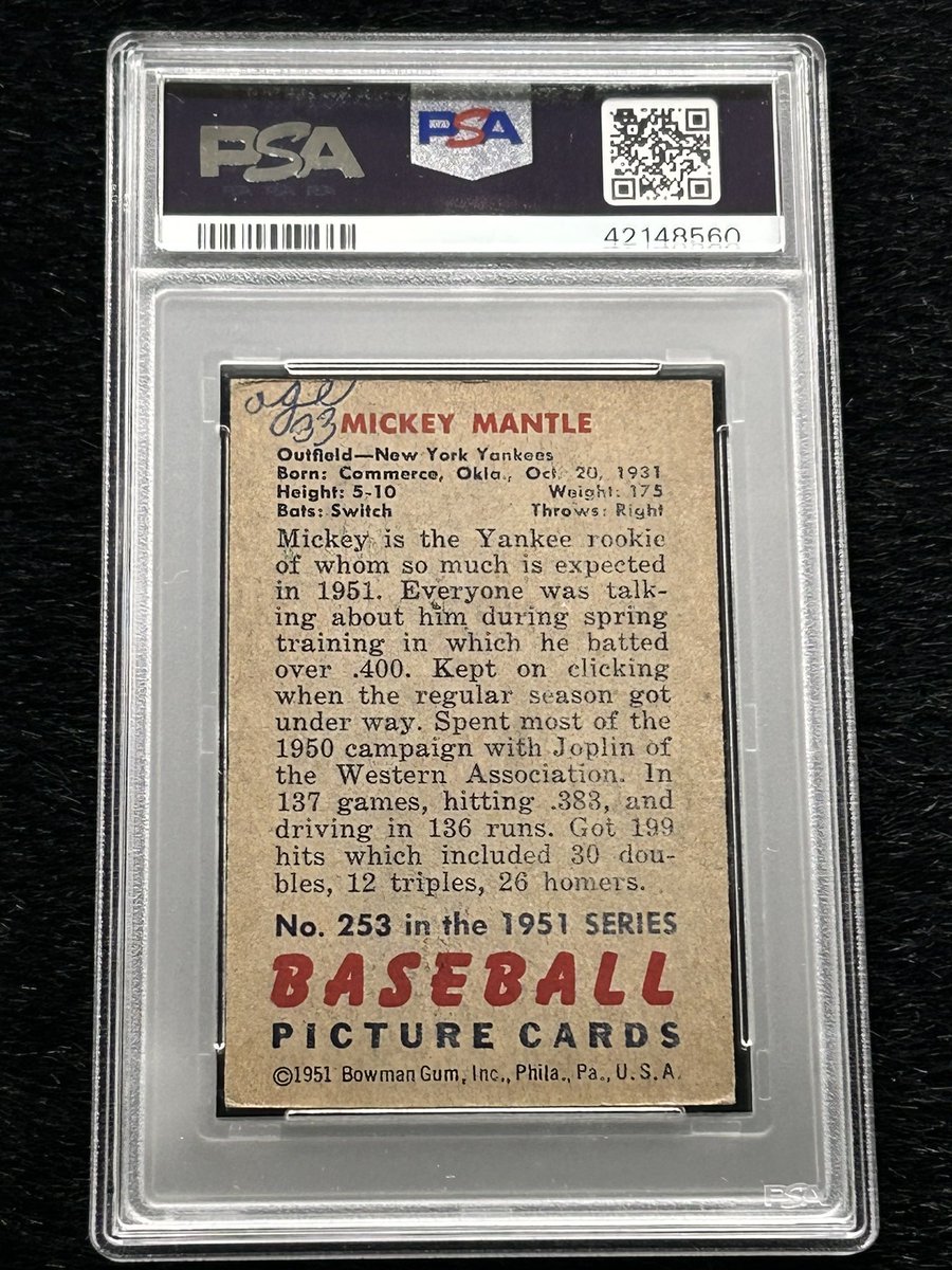 Last up is a doozie. 
1951 Bowman Mantle PSA 4mk asking $17,000 shipped overnight OBO