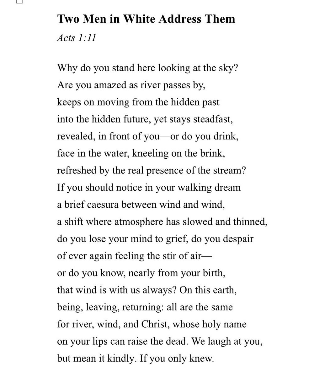 My poem for today: the Solemnity of the Ascension of the Lord. (The first line is the most real-sounding angel quote of them all.)