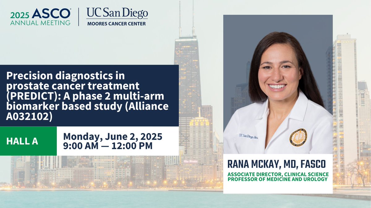 UC San Diego Health Moores Cancer Center (@ucsdcancer) on Twitter photo Don’t miss <a href="/DrRanaMcKay/">Rana McKay, MD, FASCO</a> presenting new research from the PREDICT trial — a Phase 2, biomarker-driven study shaping the future of precision prostate cancer care. 🩺
Join us tomorrow from 9:00 a.m. to 12:00 p.m. to learn more about this groundbreaking research!
🔗 Add to your Don’t miss <a href="/DrRanaMcKay/">Rana McKay, MD, FASCO</a> presenting new research from the PREDICT trial — a Phase 2, biomarker-driven study shaping the future of precision prostate cancer care. 🩺
Join us tomorrow from 9:00 a.m. to 12:00 p.m. to learn more about this groundbreaking research!
🔗 Add to your