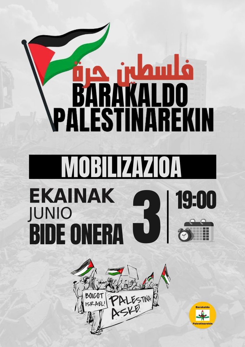 Berri Otxoak (@berriotxoak) on Twitter photo 📌Martes 3 de junio
🕖19:00
🏢Plaza Bide Onera
<a href="/BarakaPalestina/">BarakaldoPalestinarekin</a>
#PalestinaAskatu
#FreePalestine
#BDS
#BoicotIsrael
#GenozidiorikEZ
#GastuMilitarrikEz
#EjerzitoakApurtu
#ArmagintzarikEz
#GerrarikEz
#EmakumeokGerrarenAurka
#EjerzitorikEz
#Desmilitarizazioruntz
#eragozpenfiskala 📌Martes 3 de junio
🕖19:00
🏢Plaza Bide Onera
<a href="/BarakaPalestina/">BarakaldoPalestinarekin</a>
#PalestinaAskatu
#FreePalestine
#BDS
#BoicotIsrael
#GenozidiorikEZ
#GastuMilitarrikEz
#EjerzitoakApurtu
#ArmagintzarikEz
#GerrarikEz
#EmakumeokGerrarenAurka
#EjerzitorikEz
#Desmilitarizazioruntz
#eragozpenfiskala