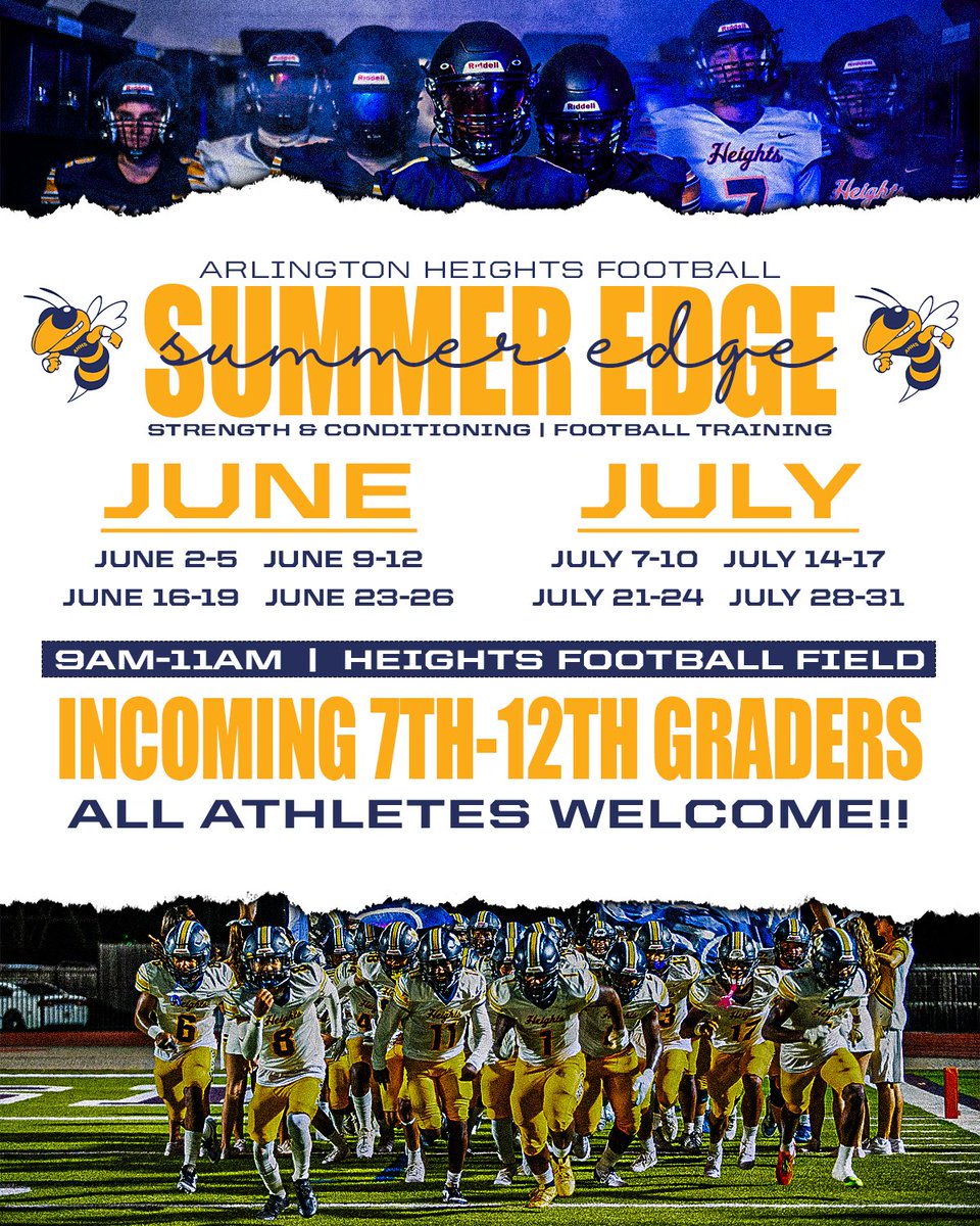 Heightsfootballofficial (@heightsfootbal3) on Twitter photo 🚨 IT’S TIME! 🚨Heights Football
SUMMER EDGE tomorrow!
Strength & Conditioning + Football Training
📅 Starts June 2 | 🕘 9AM-11AM
📍Heights Football Field
🔥 Open all incoming 7th-12th graders ALL ATHLETES WELCOME! <a href="/FWISDAthletics/">FWISD Athletics</a> <a href="/ps_jones72/">Coach Pat</a> <a href="/KelmKy/">CoachKelmAHHS🤘🏼</a> <a href="/551e432e12f64bd/">Curtis James</a> 🚨 IT’S TIME! 🚨Heights Football
SUMMER EDGE tomorrow!
Strength & Conditioning + Football Training
📅 Starts June 2 | 🕘 9AM-11AM
📍Heights Football Field
🔥 Open all incoming 7th-12th graders ALL ATHLETES WELCOME! <a href="/FWISDAthletics/">FWISD Athletics</a> <a href="/ps_jones72/">Coach Pat</a> <a href="/KelmKy/">CoachKelmAHHS🤘🏼</a> <a href="/551e432e12f64bd/">Curtis James</a>