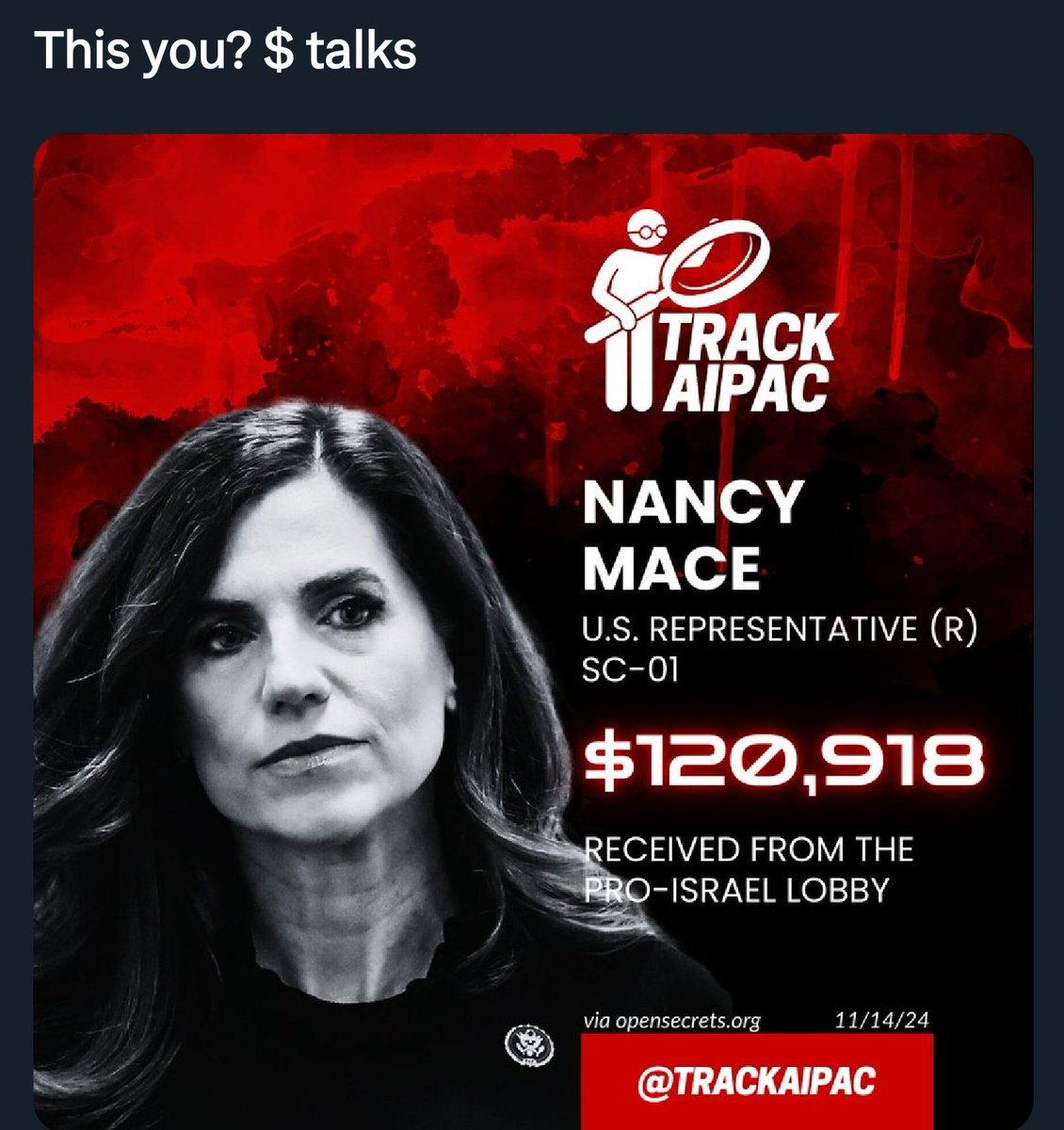 <a href="/RepNancyMace/">Rep. Nancy Mace</a> Would you care if they didn't pay you?