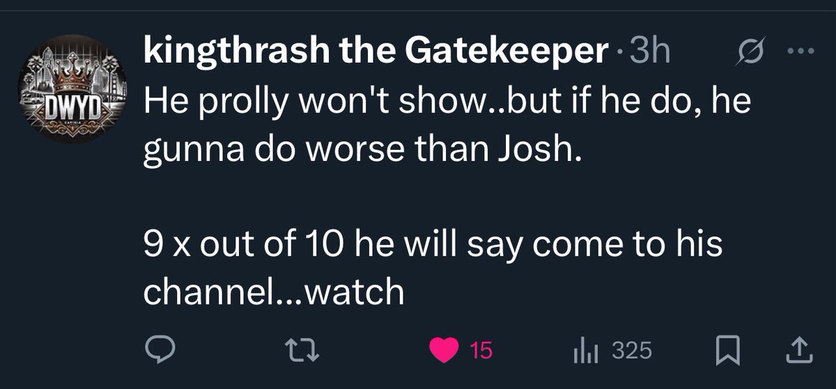 Bruh you came to me. Pick 3 - 5 topics minimum. More if you want and I will see you Friday 8:30pm on Friday Night Live. 

Again, you came to me. Crazy how Kingthrash called it