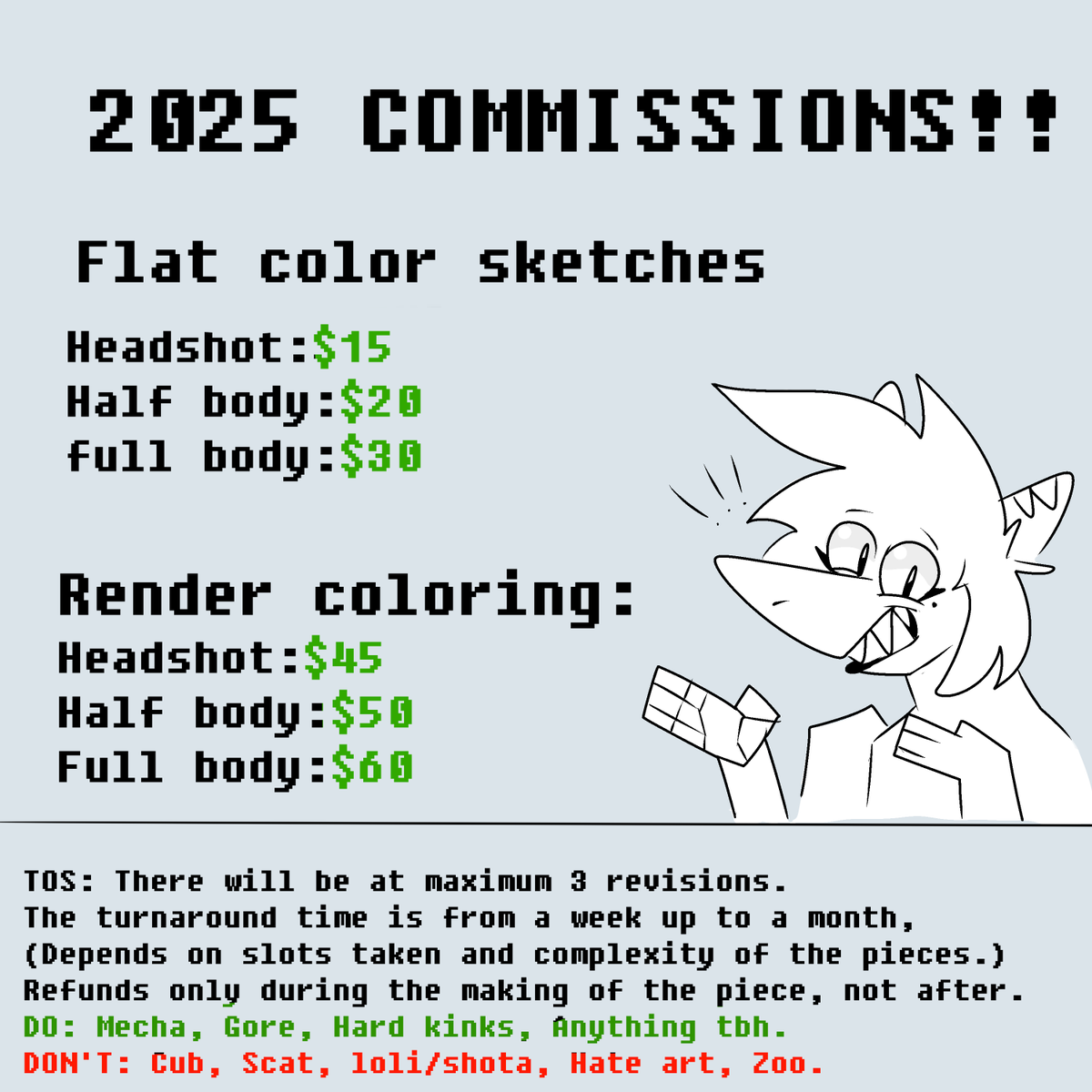 JonhySharko's tweet image. I AM OPEN!!!!
Here are the updated prices!!
Art examples are in my FA Gallery!
6 slots available, will take them as they come! feel free to DM me if you have any questions!
examples down below.