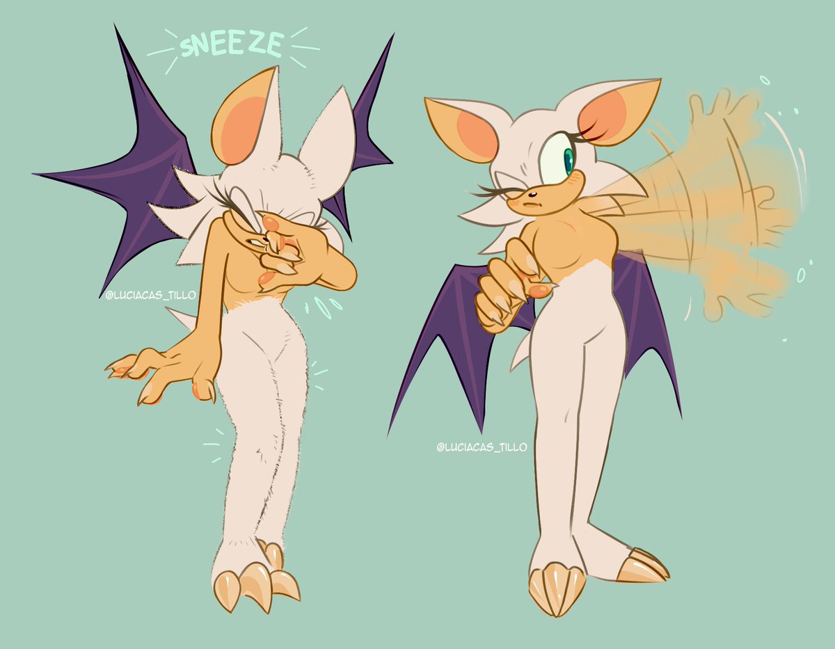 LuciaCas_tillo's tweet image. Someone headcanon my headcanon design; that Rouge shaves and that's why in many of her outfits she seems to have no fur 😭🩷
#RougeTheBat #SonicTheHedgehog