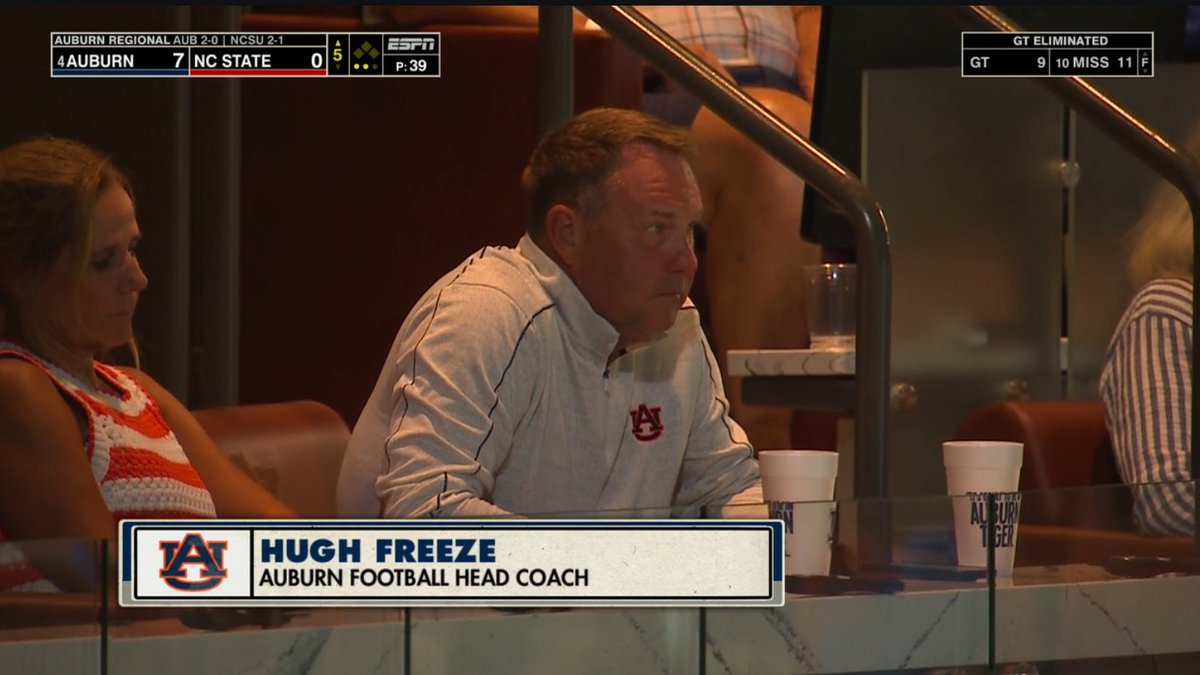 Hugh Freeze is in attendance at Plainsman Park for the Tigers' regional final