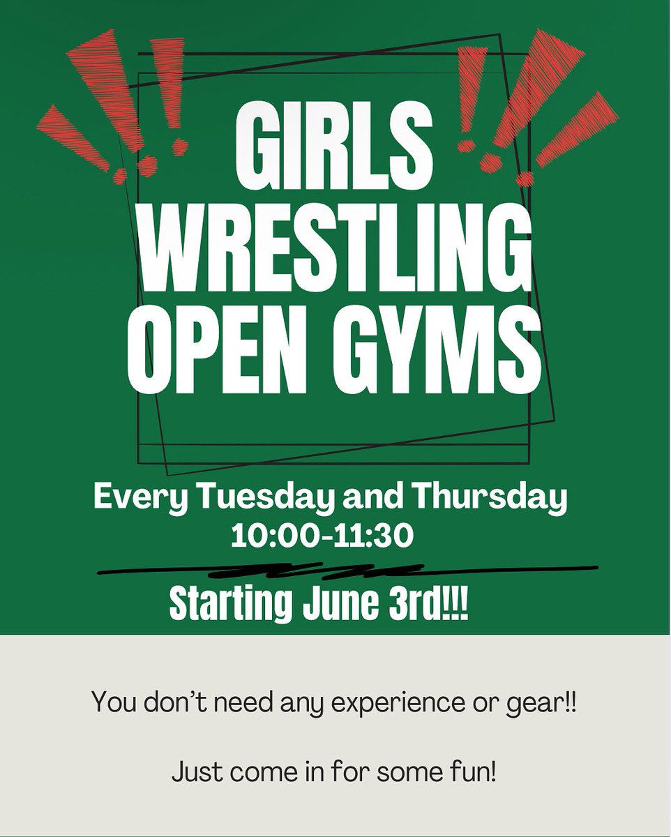 Open Gyms start this week!! This is for any Geneseo high school girl interested in wrestling including:

1.  Members of the Girls Wrestling Team
2.  Incoming freshman wrestlers
3.  ANY female that has even the slightest interest in wrestling!

Come for a no pressure workout!