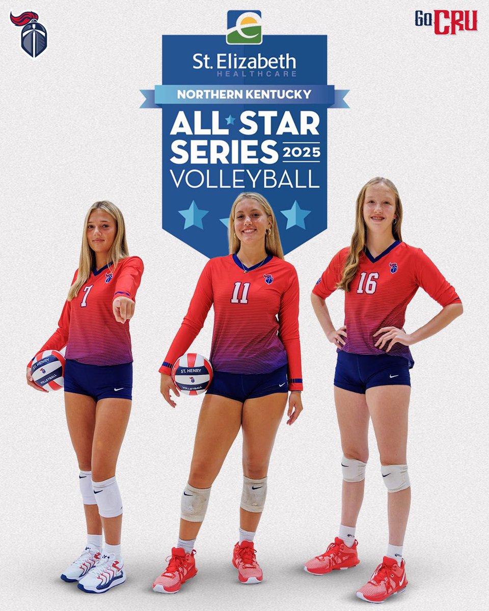 🏐 Come watch juniors Gianna  Butler and Emily Helmers, and senior Corrine Blackburn in the St. Elizabeth NKY Volleyball All Star Match. 

📅 Wednesday, June 4th
⏰ Juniors at 5:30PM, Seniors at 7:30PM
📍Dixie Heights High School. 
🎟️ $5 cash at the door

Go CRU‼️